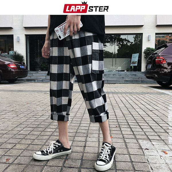 

мужчины streetwear плед бегуны брюки 2019 summer mens hip hop sweatpants мужской повседневный теленок длины корейский шаровары, Black