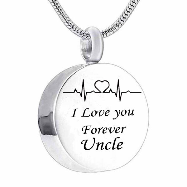 

fashion cremation round pendant electrocardiogram engraved custom family name i love you forever memorial urn necklace ashes, Silver