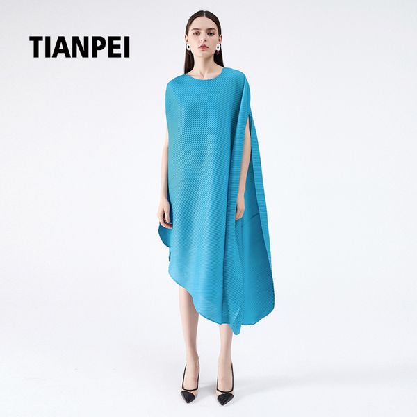 

tianpei miyake pleats solid color bread dress loose large size sleeveless irregula dress 2020 summer women sundress 5284, Black;gray