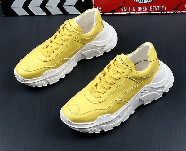 

new fashion daddy men walking shoes summer autumn pu sneakers breathable casual yellow white shoes, Black