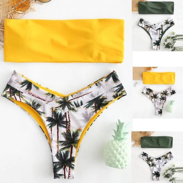 

swimsuit bikini women's swimming suit swimwear women bikini set coconut print padded swimwear bathing swimsuit beachwear