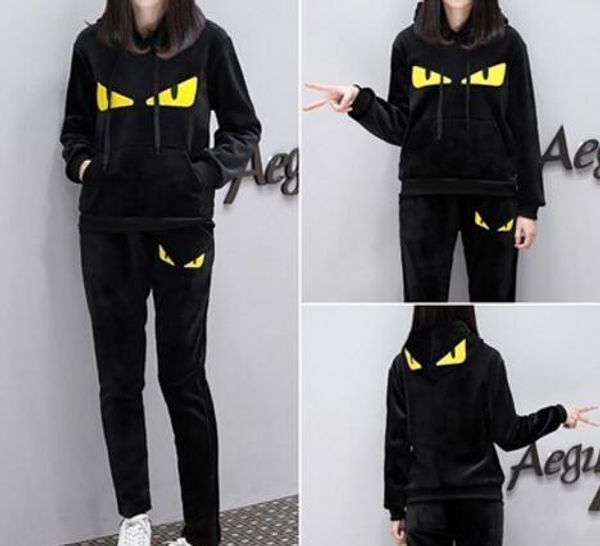 

женщины velvet одежда наборы мода монстра костюмы спортивные толстовки с капюшоном длинные брюки 2pcs костюмы нарядах, Gray