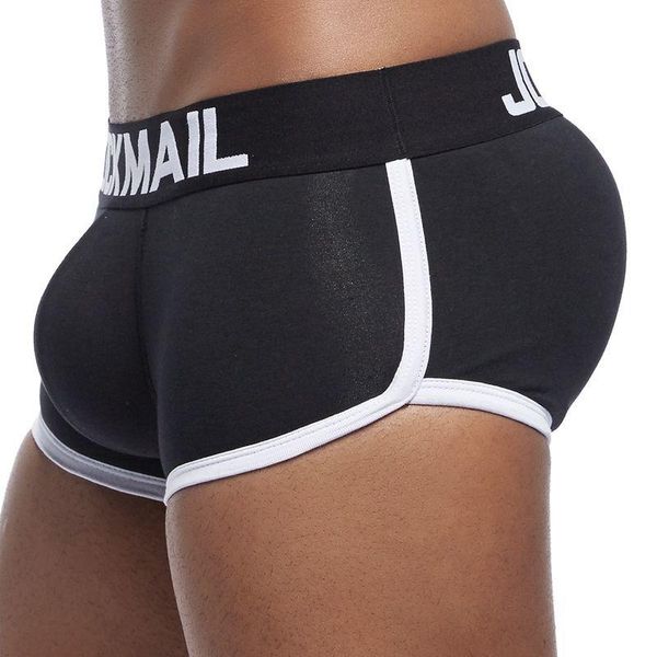 

fashion bulge enhancing mens underwear boxer shorts magic buttocks include front +back hip double removable push up cup y200415, Black;white