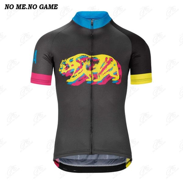 

no me no game 2020 california republic men cartoon cycling jersey short sleeve black road bike jersey mtb clothing bike shirt, Black;red