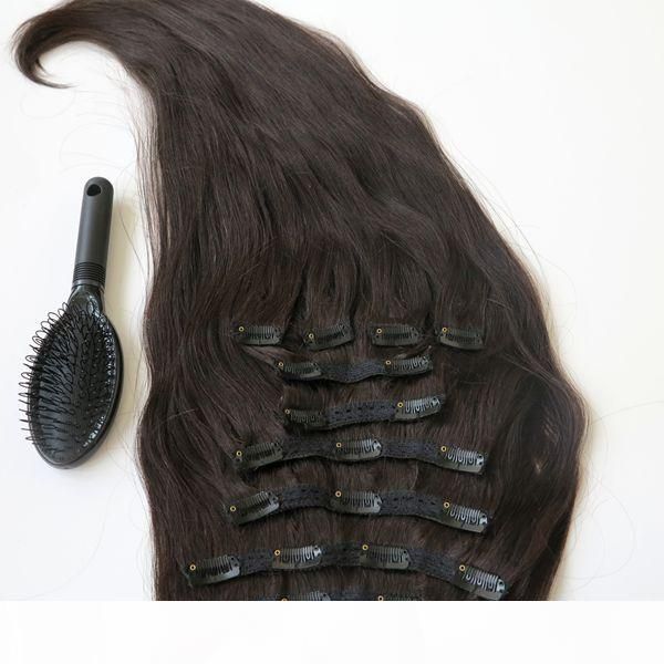 

220g  22inch clip in human hair extensions brazilian hair 1b# off black remy straight hair weaves 10pcs set comb, Black;brown