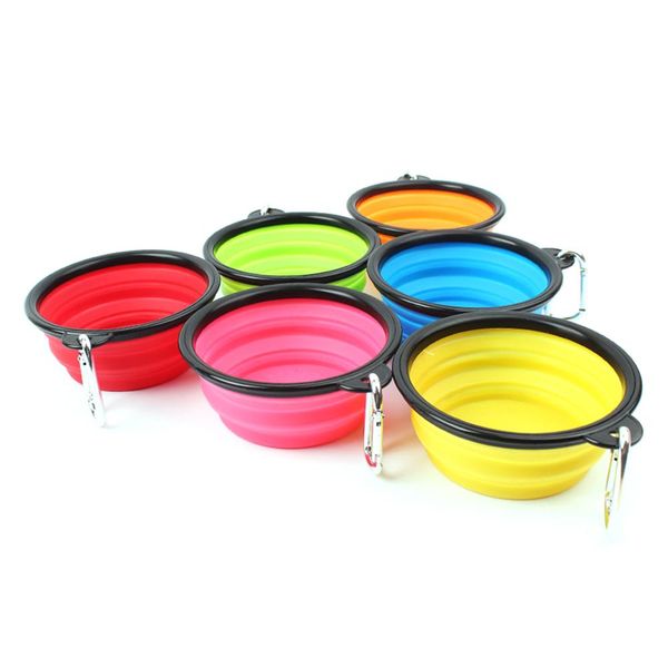 

travel collapsible dog cat feeding bowl two styles pet water dish feeder silicone foldable bowl with hook 6 styles to choose