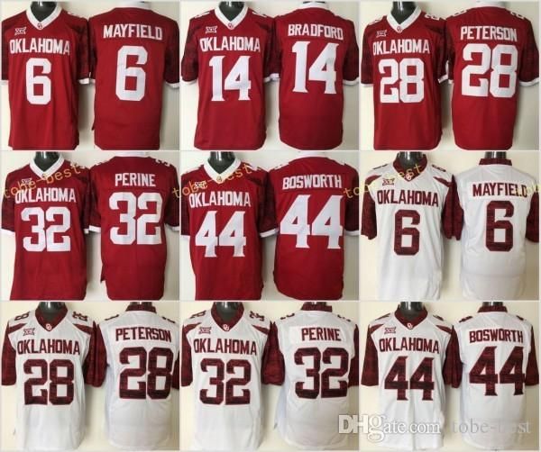 

rose bowl patch oklahoma sooners 6 baker mayfield 44 brian bosworth 28 adrian peterson 14 sam bradford college football jerseys stitched, Black;red