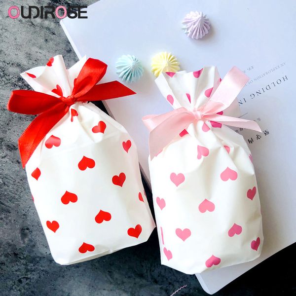 

10pcs heart round dot drawstring bags bow-knot plastic packaging bag mini gift bag candy baking package supplies wholesale