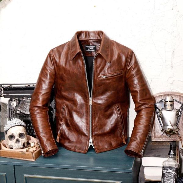

classic 1930 lapel motorcycle leather tuscan imported batik heavy full-grain leather slim-fit jacket, Black