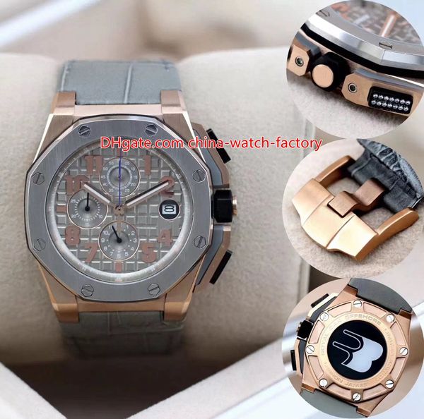 

12 style elling 44mm offshore 26210 26401 26400 18k rose gold vk quartz chronograph workin mens watch watches, Slivery;brown