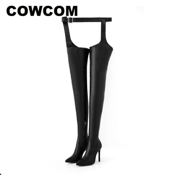 

cowcom 2020 spring autumn new over-the-knee boots boots one show high heel women's jxq, Black