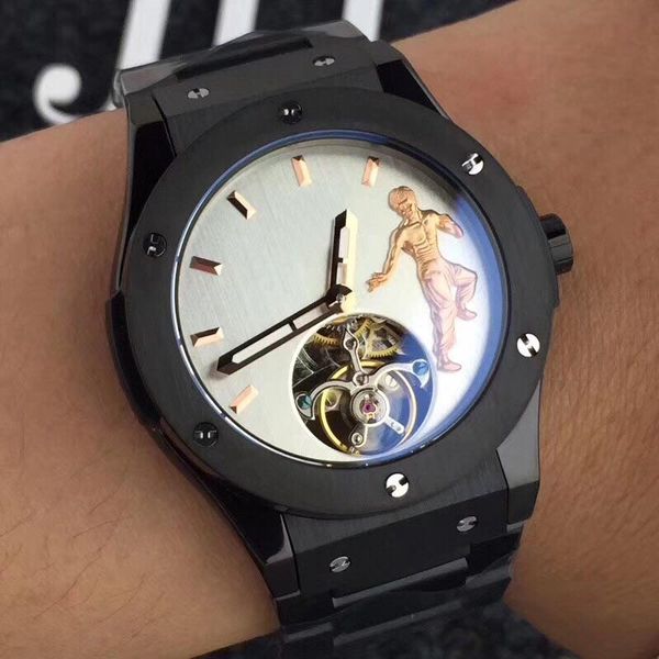 

simple mens t automatic mechanical watch 45mm large dial business casual watches refined steel dial luxury gift watches, Slivery;brown