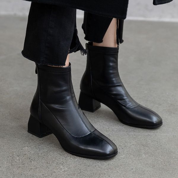 

oversized9 10 12 boots women shoes ankle boots for women ladies shoes woman winter rear zipper with square head, Black