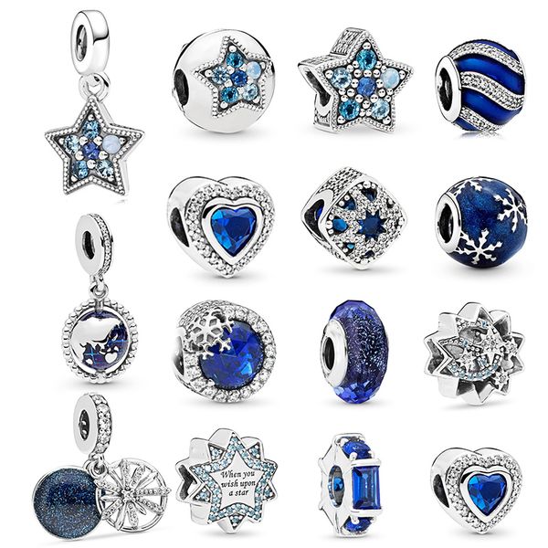 

2pcs/lot shining blue moon & star aircraft charms beads pendant fit pandora bracelets necklaces women diy jewelry accessories, Golden;silver