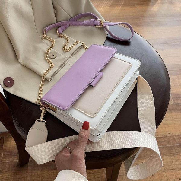

summer contrast color pu leather crossbody bags for women 2020 chain shoulder handbags lady cross body bag purple