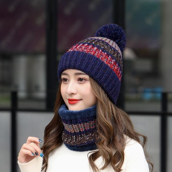 

hats, scarves & gloves sets 2021 women's winter knit hat autumn wool cap fashion balaclava two-piece men's wholesale, Blue;gray