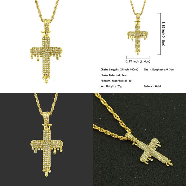 

man hip hop jewelry personality alloy drip cross diamond pendant necklace gold necklaces for women sapphire necklace pendant custom pendant, Silver