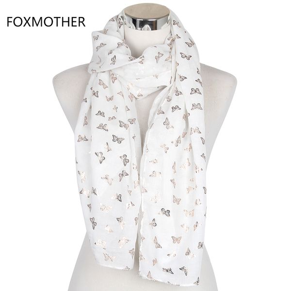 

foxmother 2019 new women fashion white purple navy metallic gold foil butterfly long scarf wrap womens shawl butterfly scarves t200609, Blue;gray
