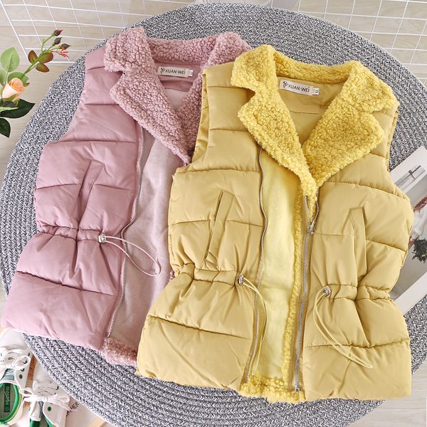 

winter women cotton clipping sleeveless velvet thick solid pocket cardigan vest female casual large size tank overcoat, Black;white