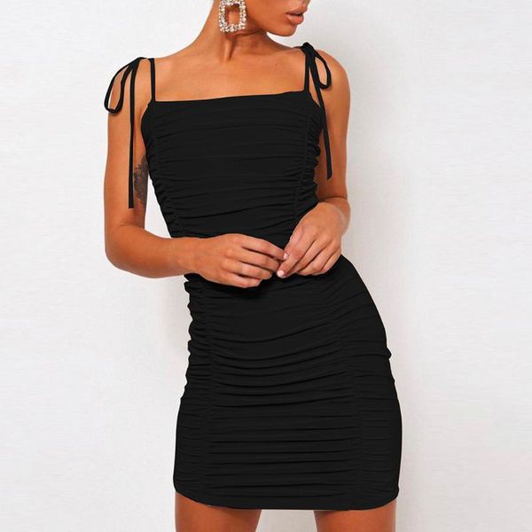 

miarhb ruched drawstring party dress women sleeveless elastic mini dress summer bodycon club wear vestidos a40, Black;gray