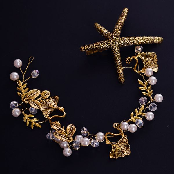 

Mermaid Headpiece Hair Piece Starfish Hair Vine Nautical Hair Accessories Gold Crown Beach Wedding Headband Mermaid Crown