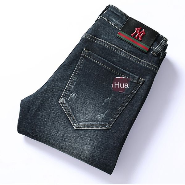 

mens designer fashion brand youth stretch small straight jeans men, Blue