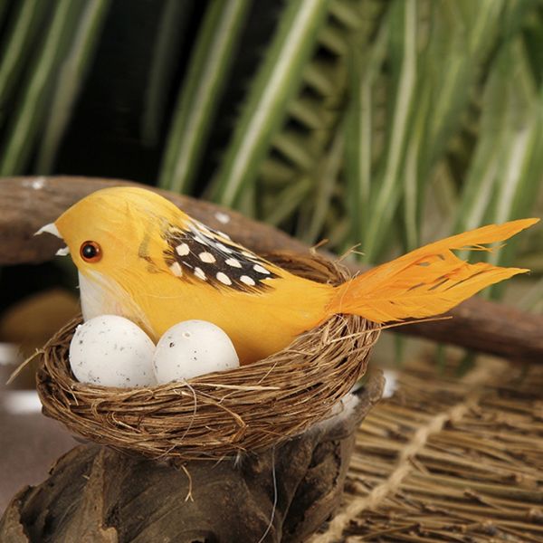 

fake bird's nest artificial bird nests easter decoration miniature ornament contains birds and eggs for home garden decoration