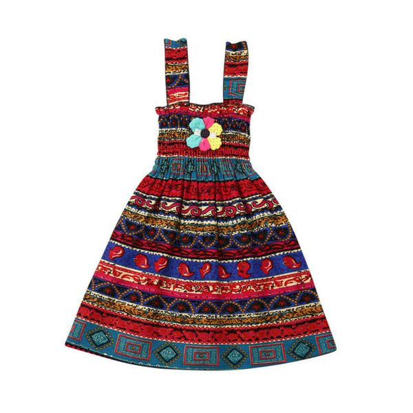 

fashion toddler kid baby bibs girl party sleeveless skirt summer beach boho summer flower soft dress sundress, Red;yellow