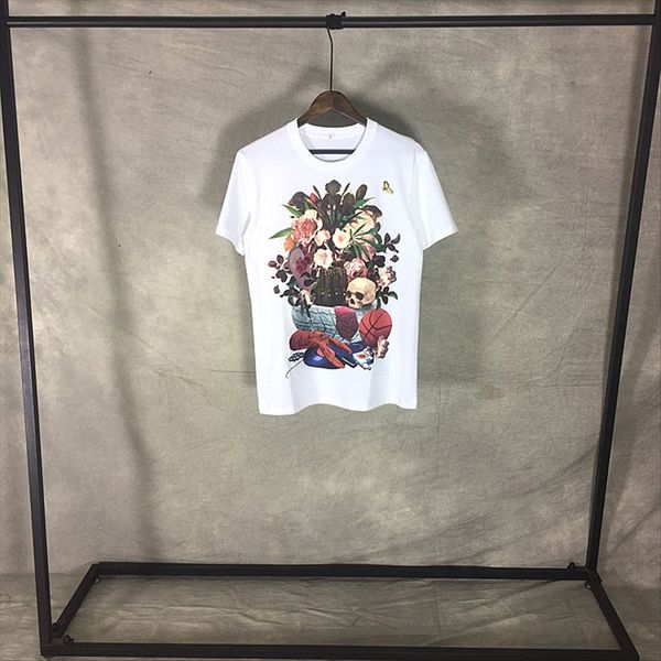 

fashion brand cotton short sleeve t women's skull printing couple round collar loose base shirt, White