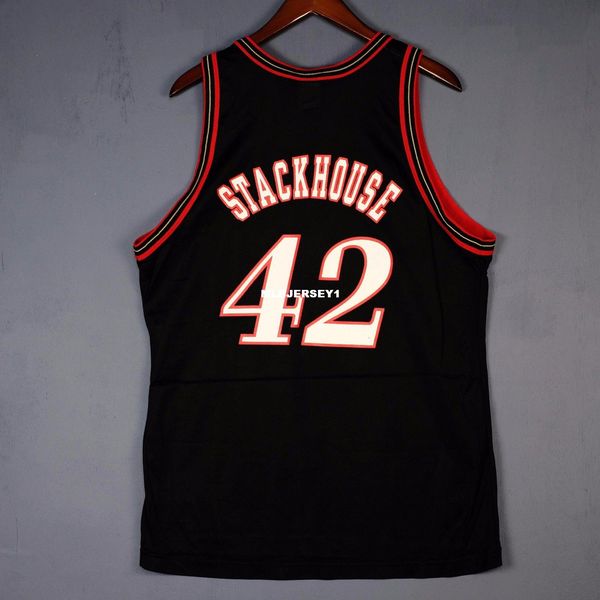 

100% stitched #42 jerry stackhouse champion sewn jersey black iverson mens vest size xs-6xl stitched basketball jerseys ncaa, Black;blue