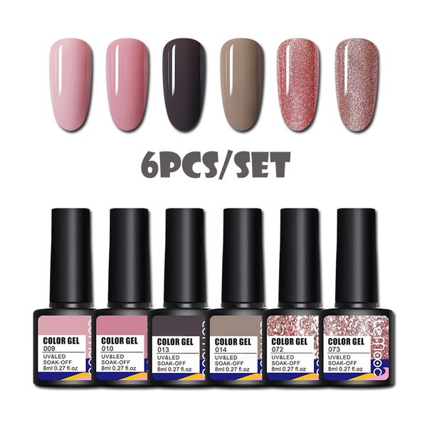 

6pcs / set lemooc 8ml uv gel польский набор ногтей гель kit новый дизайн ногтей лаки для маникюра набор base top, Red;pink