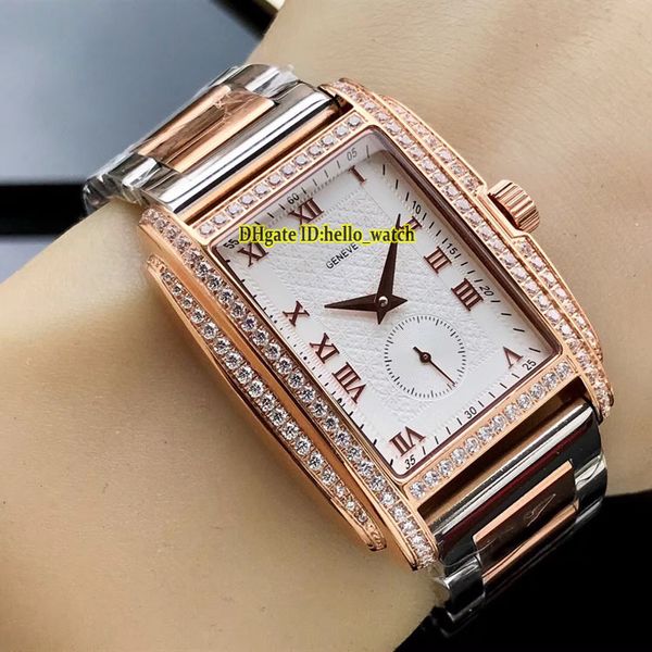 

new gondolo 5124j-001 5124 white roman numerals dial automatic mens watch diamond bezel two tone rose gold steel bracelet sport watches, Slivery;brown
