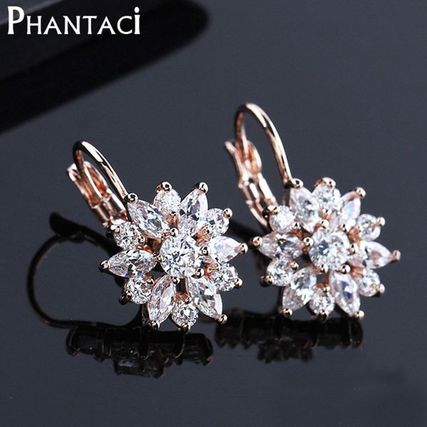 

gift box luxury female zircon drop earrings rose gold color cz crystal flower dangle earrings for women jewelry wholesale, Silver