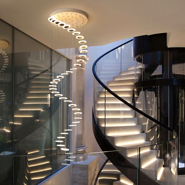 Led Pendant Lights Spiral Stair Light Simple Indoor Lighting Villa Office Hotel Lobby Lamp Chandelier Round Lamps Droplight Creativity Pendant Lights