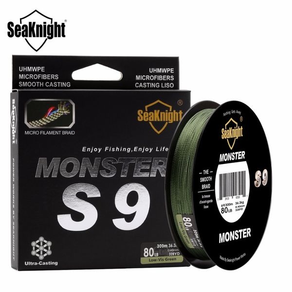

seaknight monster s9 300m braided fishing lines s spiral braide tech. 9 strands multifilament pe green 30lb 40lb 50lb 80lb 100lb