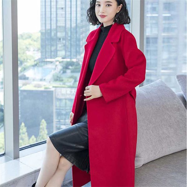 

2019 winter long wool coat thick cotton-padded woman wine red black khiki business lady autumn thicken women woolen overcoat