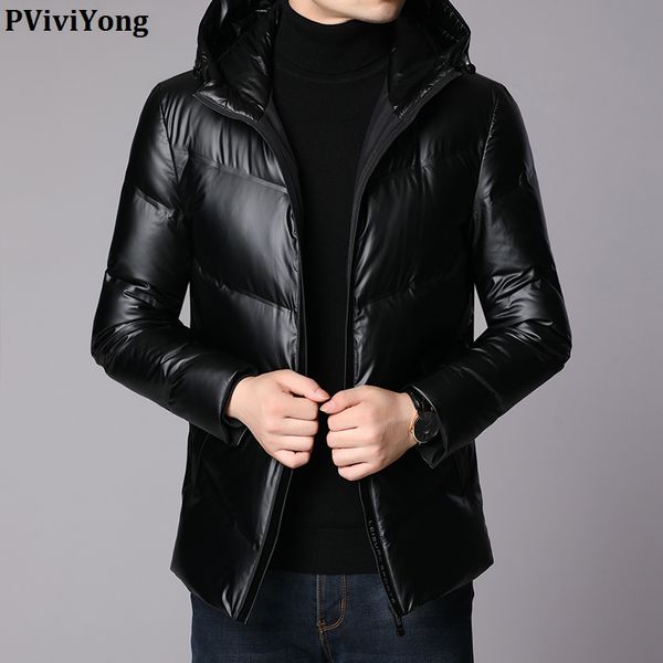 

pviviyong 2019 winter 90% white duck down jacket hooded brief paragraph coat men with color black & sliver q8299f