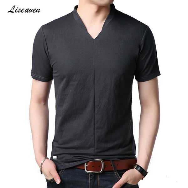 

liseaven 2019 футболки mens casual футболка мужская лето с коротким рукавом v шеи майка короткая майка тис топы t200318, White;black