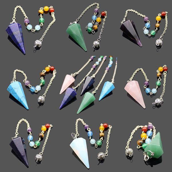 

7 chakra natural stone pendant healing crystal quartz gemstone rock hexagonal pointed reiki pendants dowsing pendulum balance meditation jew, Silver