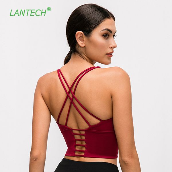 

lantech women spaghetti straps yoga gym crop quick dry running active wear sport bras wireless fitness jogger vest tank, White;black