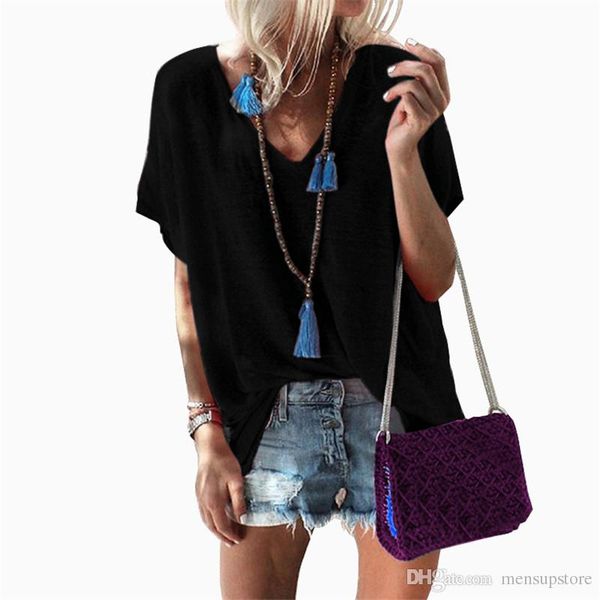 

summer candy color t shirts women v-neck casual comfortable tees short sleeved solid color, White