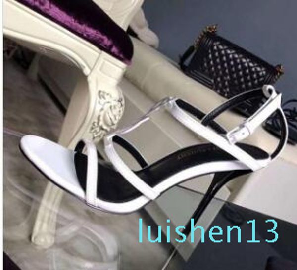 

2020 luxury designer style patent leather thrill heels women unique letters sandals dress wedding shoes shoes 35-41 l13, Black