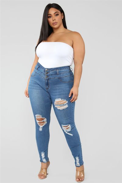 

women's curvy relaxed fit mid rise straight plus size luscious curvy stretch bootcut denim jeans s-4xl, Blue