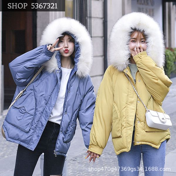 

2019 winter easy fund down cotton suit-dress keep warm thickening bread serve student loose coat, Black