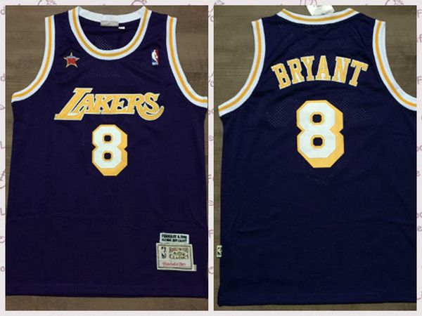 

1998 mens losangeleslakers jersey kobe jersey stitched shirts 8kobe bryant all star basketball purple s-xxxl, Black;red