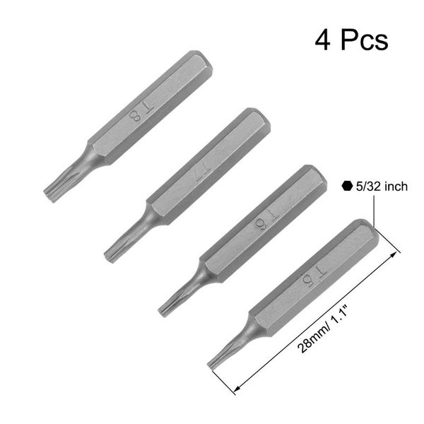 

uxcell torx bits set 4pcs 5/32 inch hex shank t5 t6 t7 t8 screwdriver bit set 28mm length s2 screw driver kit tools