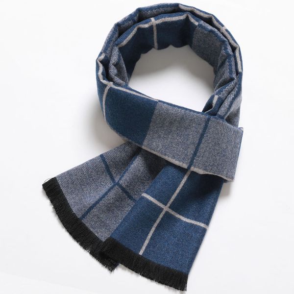 

men's winter tassel men's scarf plaid brushed imitation cashmere scarf wholesale, Blue;gray