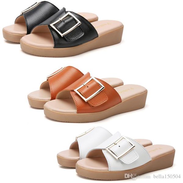 

designer sandals genuine leather female slippers luxury sandals metal buckle women black colors sandals female summer outdoor beach slipper