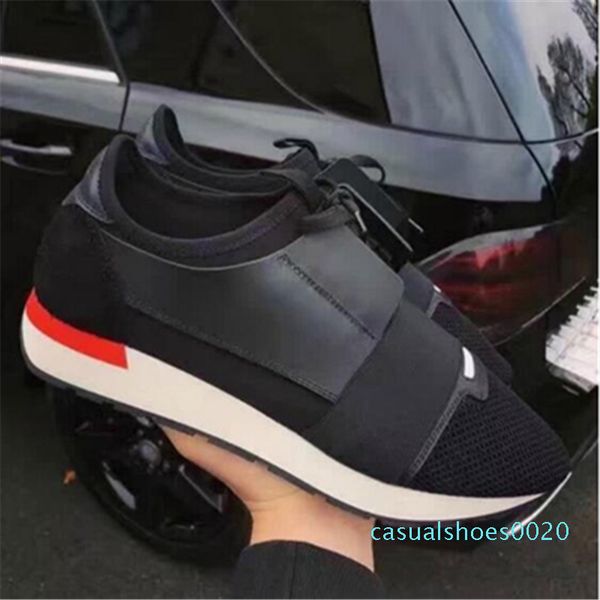 

new brand designer sneakers men women race runners shoes leather lace up trainer platform show shoe c20, Black