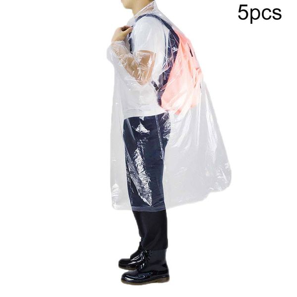 

new 5pcs disposable travel rain ponchos waterproof transparent hooded raincoat